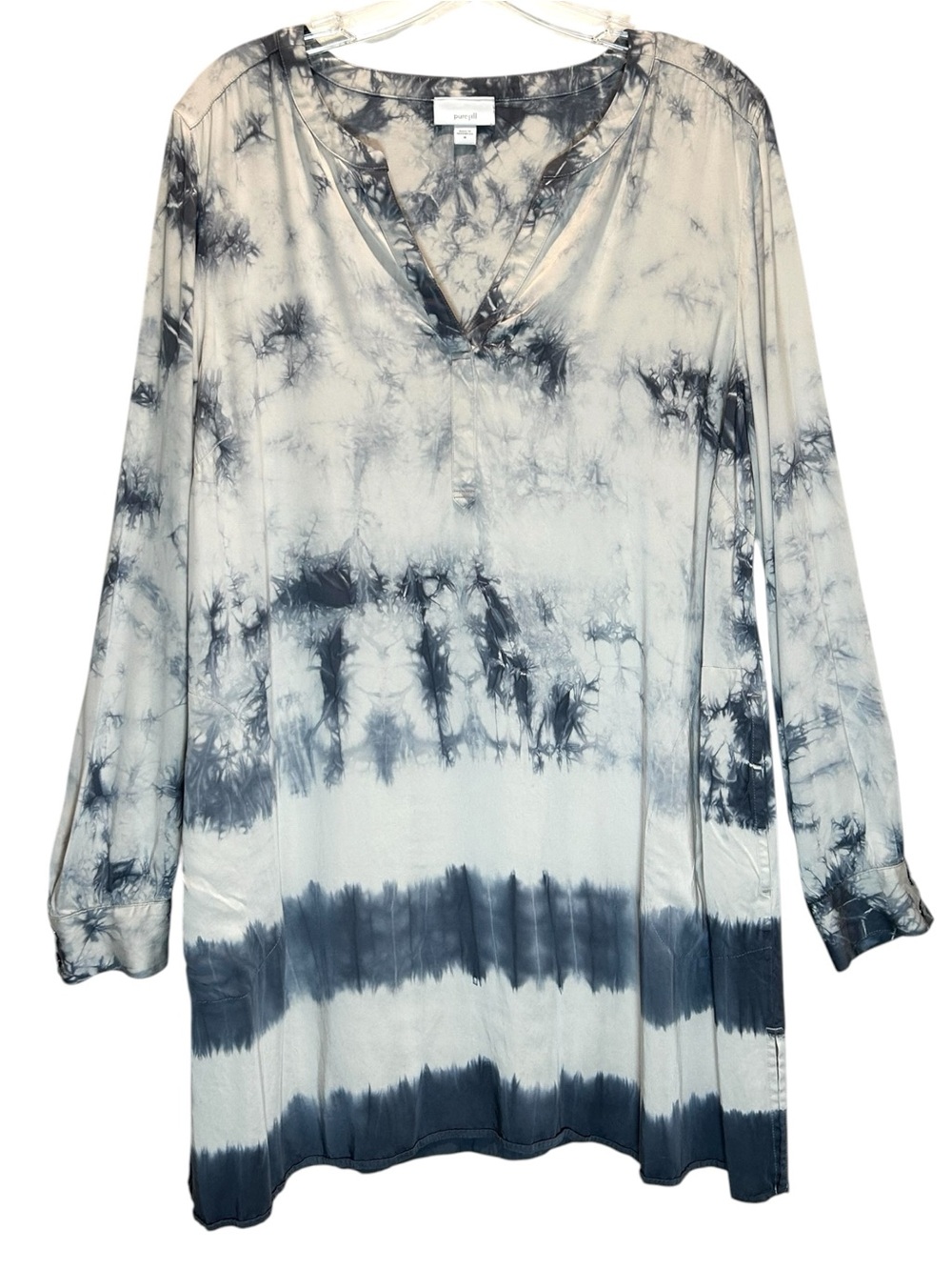 J. Jill Pure Jill Ivory & Blue Tie Dye Oversized Long Sleeve Tunic - Medium